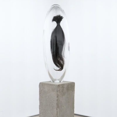 Maternal, 2023, natural hair, glass, cement, wood, and steel,